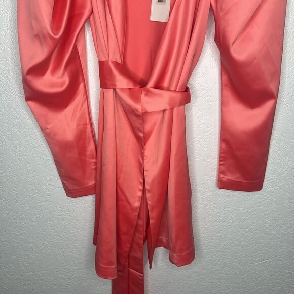 NWT Rotate Birger Christensen No.31 Puff Sleeve Wrap Dress Satin Pink Small - Picture 5 of 16